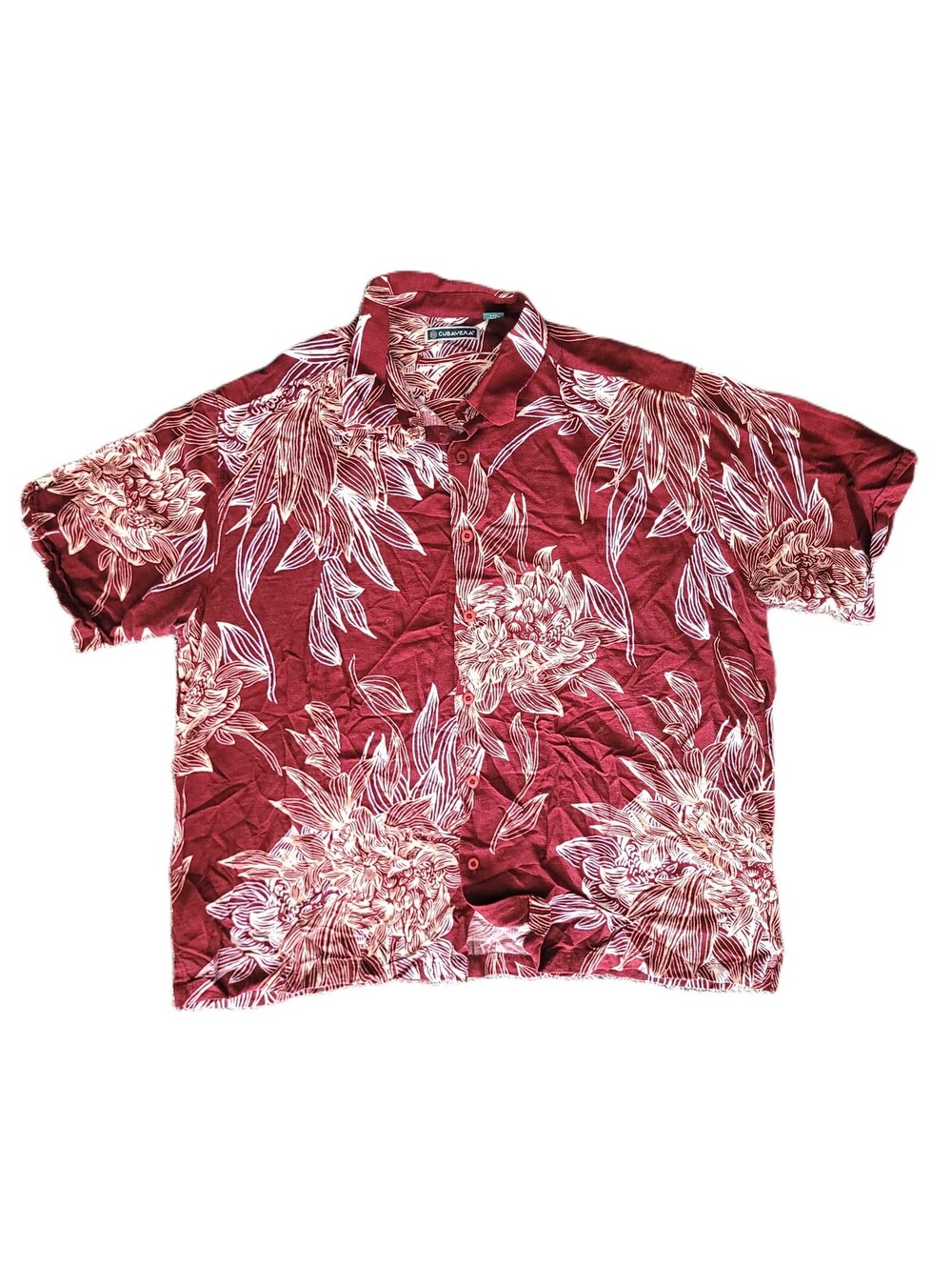 Cubavera Women's XXL Burgundy Floral Rayon Hawaiian Camp Shirt Short Sleeve